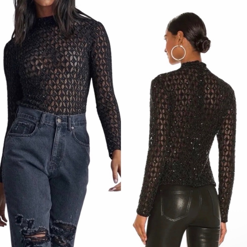NEW Retrofete $495 Mika Top in Black Beaded Lace Sequin, Small - Picture 4 of 17